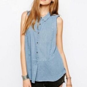 Free people sleeveless denim top with frayed edge